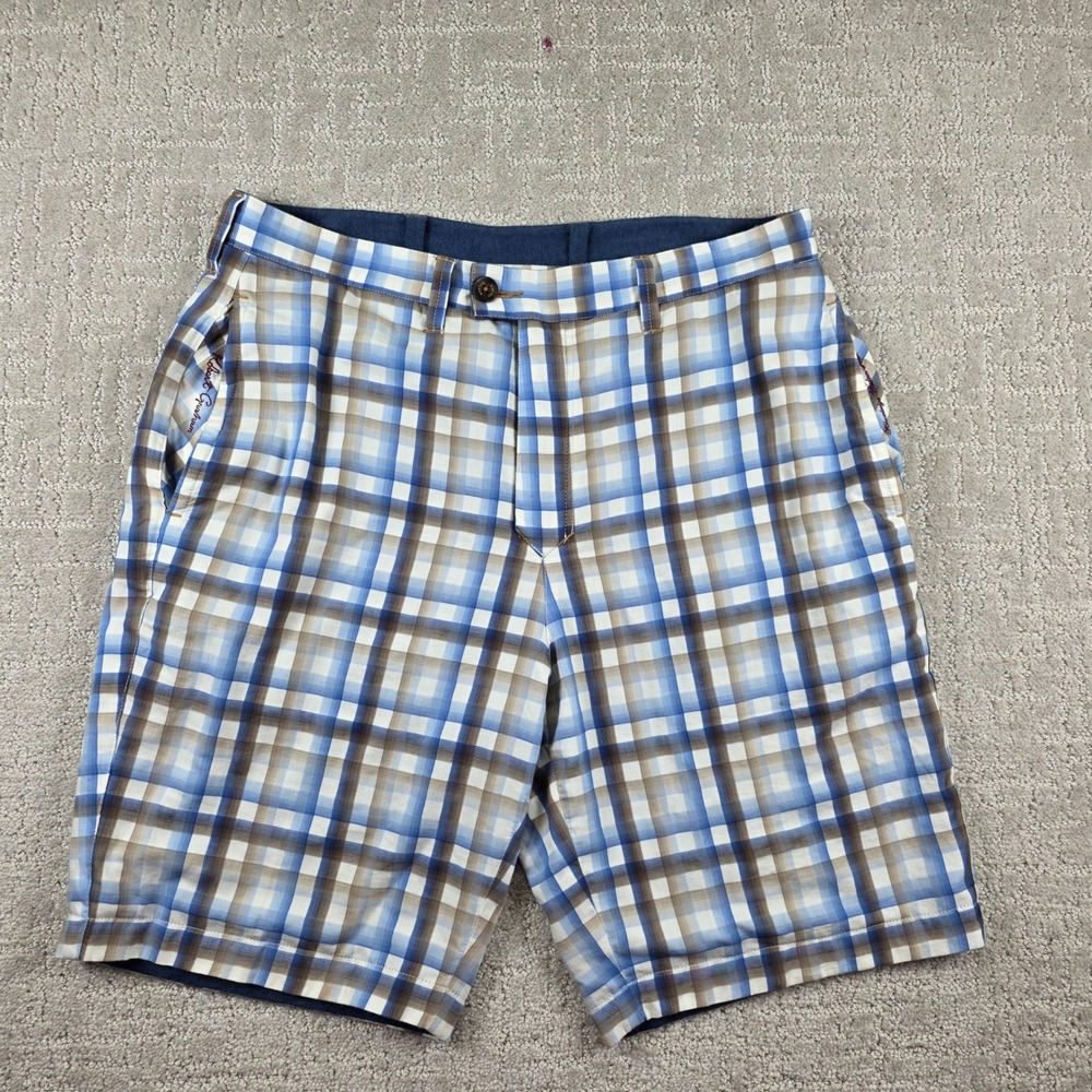 Robert Graham‎ Reversible Shorts Mens 32 Blue Brown Plaid Navy Solid Casual Golf